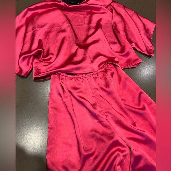 Lulu’s Flirt For Fun Fuchsia Tie-Front Two-Piece Wide-Leg Jumpsuit Sz: S - Picture 9 of 12